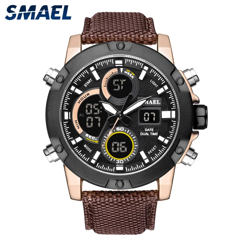 1325 Smael Men Alloy Watch Water Resistant Digital Quartz Dual Display  Wrist Watch
