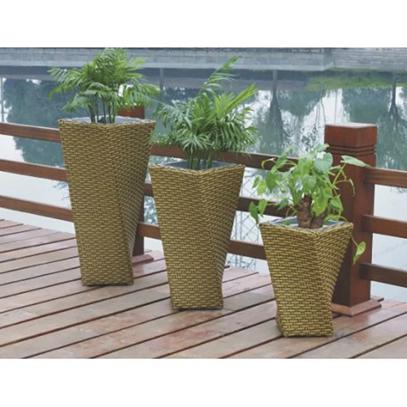 Lovely Mocca Small Rattan Square Plant Flower Garden Home Pots Planter Herb 17cm 