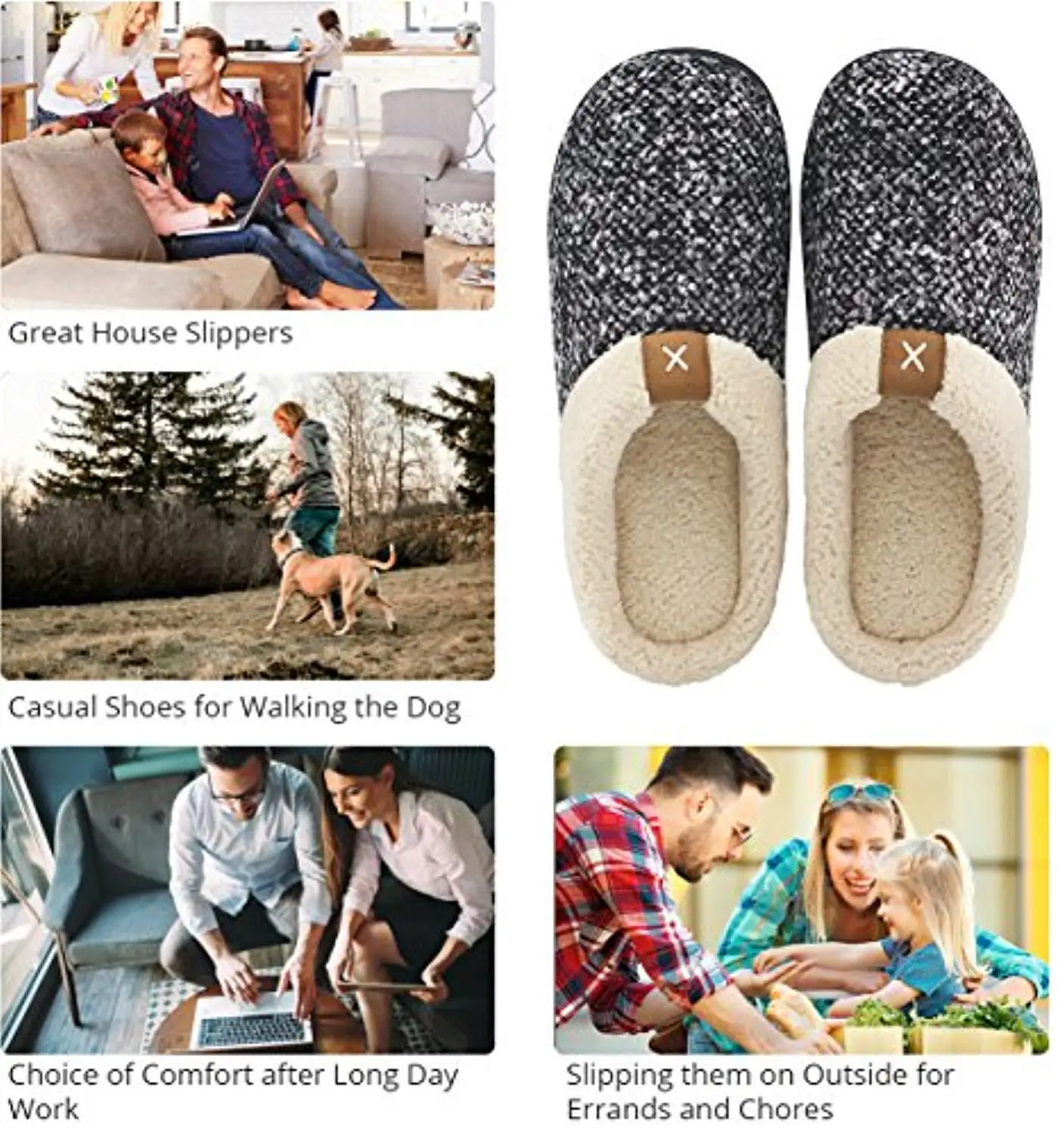 Womens Mens Home Slippers Memory Foam Comfort Fuzzy Plush Lining Slip ...