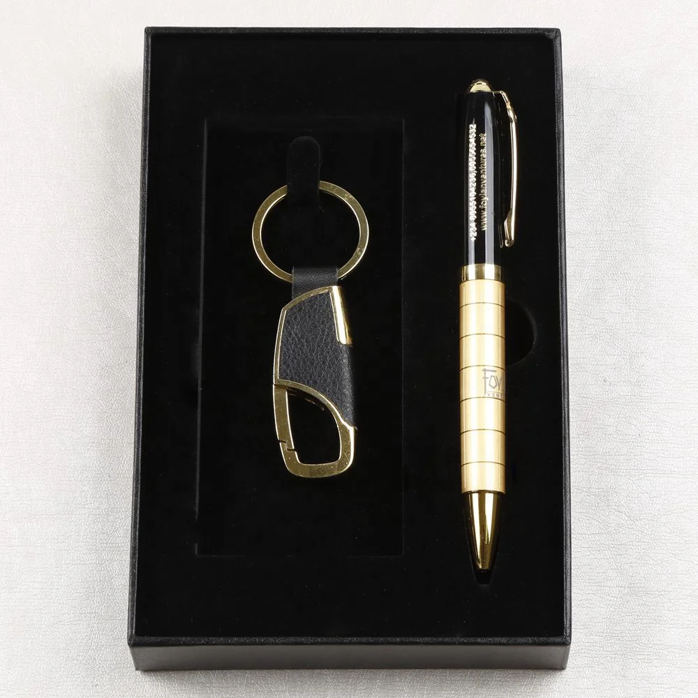 
Золотистая Мужская корпоративная ручка, подарочный набор для рекламы, ручка с брелоком 