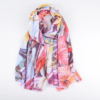 Wholesale 2019 latest cotton voile flower scarf multicolor large floral print soft long scarf for women