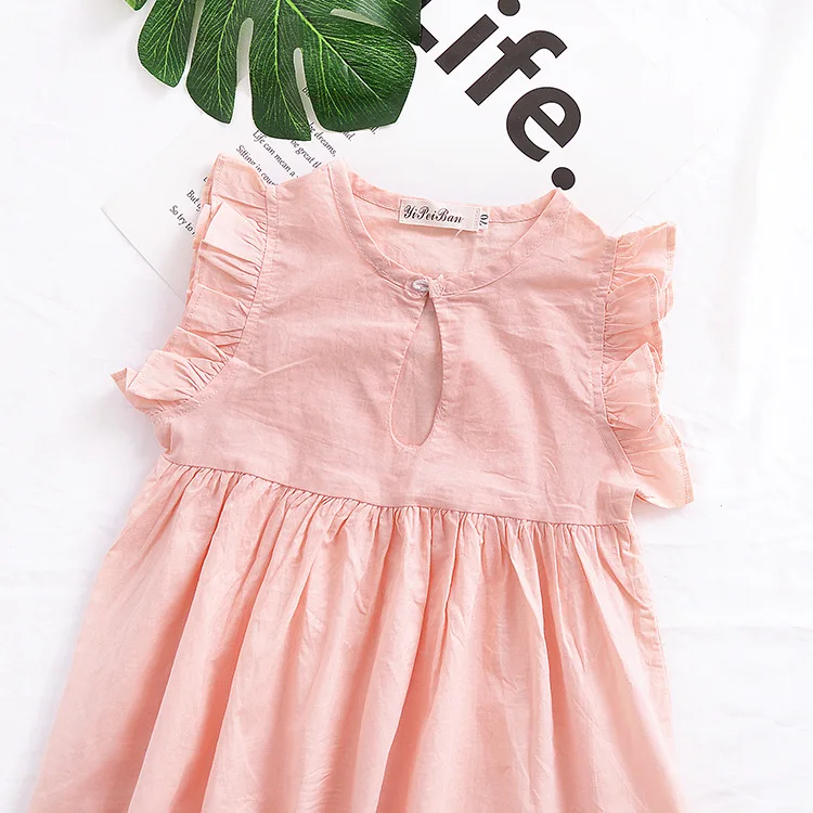 Для маленьких девочек Летняя хлопковая с рюшами без рукавов розовое платье