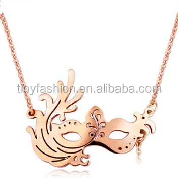 Minimalist jewelry rose gold chic fancy costume ball party mask charm Necklace