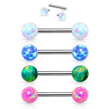 G23 ASMT F136 titanium internally thread Barbell OPAL White 5mm Ball Ends Nipple Tongue Industrial Barbell Piercing Jewelry