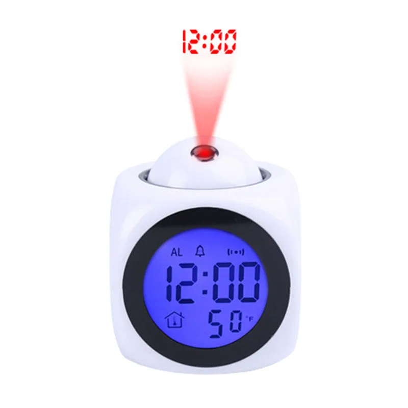 Projection Alarm Clock Mini Digital Cube Smart Talking Sunrise Wireless
