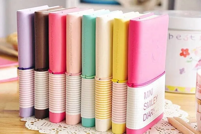 High Quality Cute Charming Mini Smiley Paper Diary Notebook Memo Book Leather Note Pads Stationery