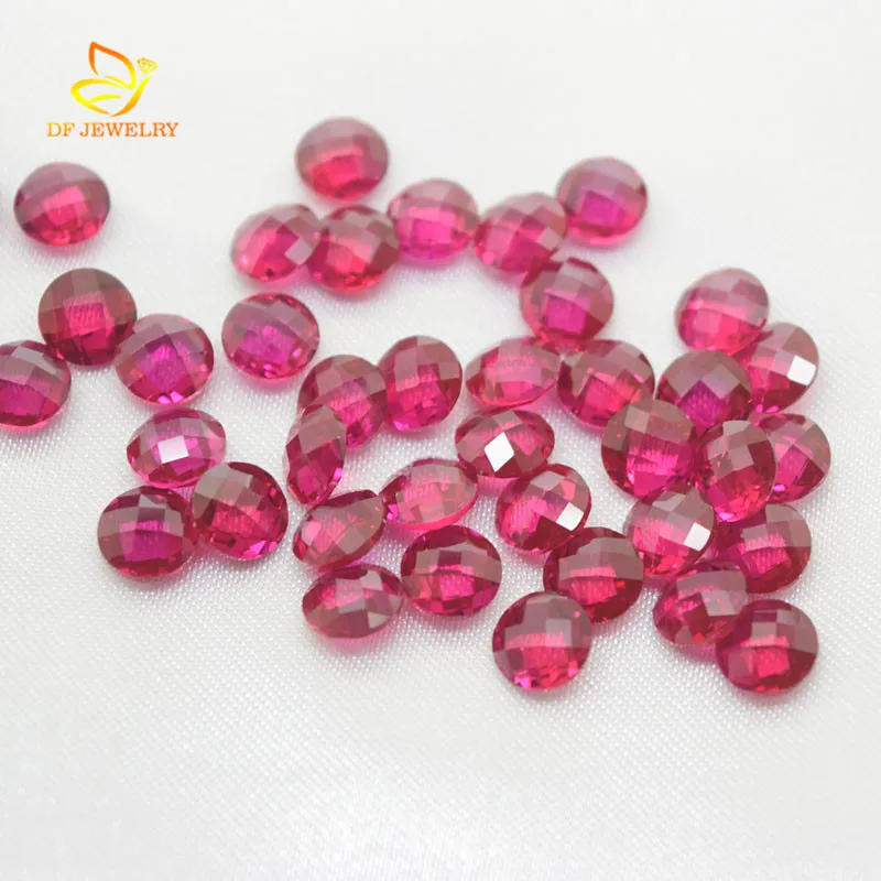 Round Double Checkerboard Synthetic Ruby Stone