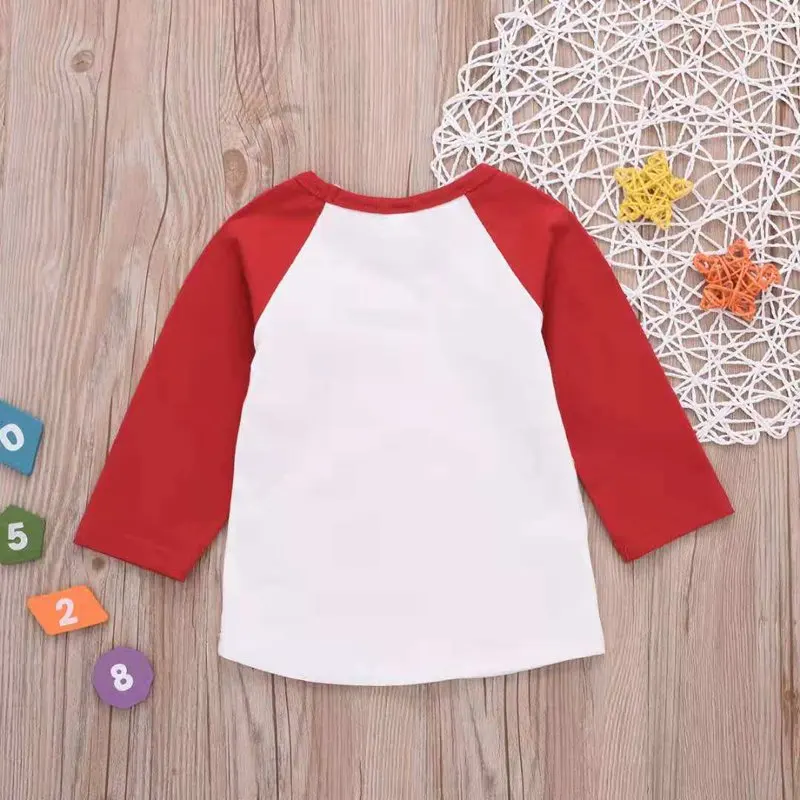 
 2019 съемки посвященной дню Святого Валентина для девочек, топы с буквенным принтом; Сезон лето-осень; Новинка; Футболка; Рубашки для девочек с рукавами-реглан с длинными рукавами ткань От 1 до 5 лет  