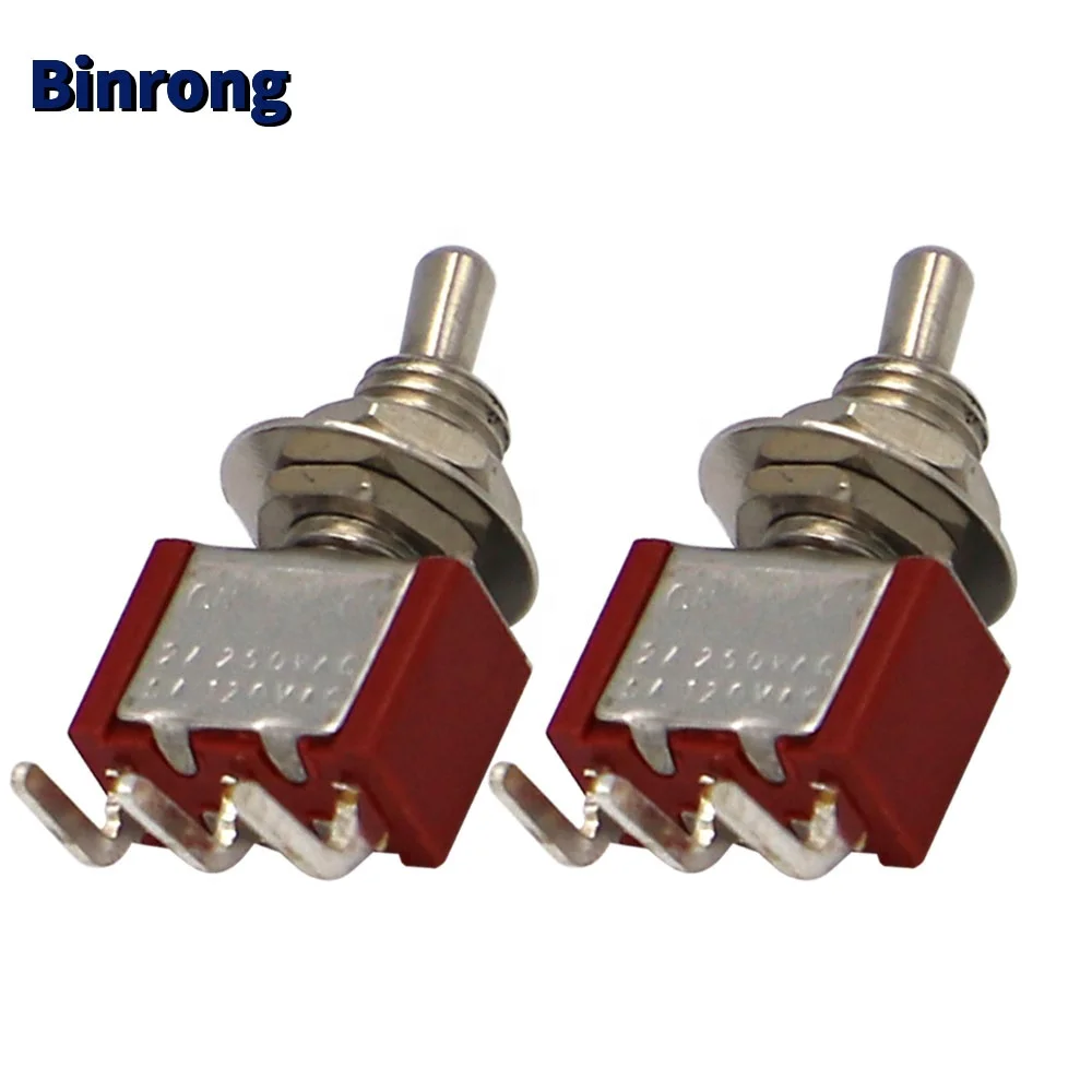 MTS Mini SPST on on Right Angle  PCB Short Handle Red Toggle Switch