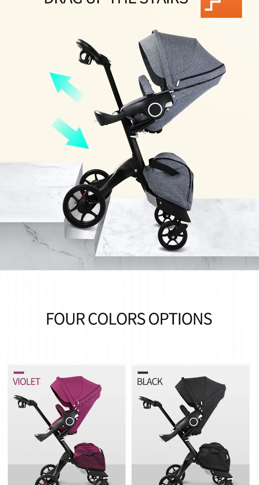 3 in 1 Foldable High Landscape Bidirectional Push Luxury Big EVA wheels Baby Stroller