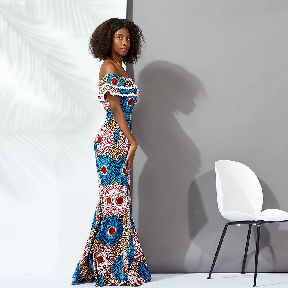 African Print Kitenge Designs Traditional Dress Long Sleeve Party Wear Dresses For Women