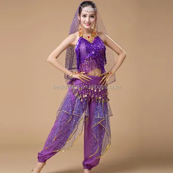 Costume Danse Orientale Femme – Haut + Pantalon Lanterne Mousseline, Qualité Pro Pour Carnaval, Bellydance, Bollywood