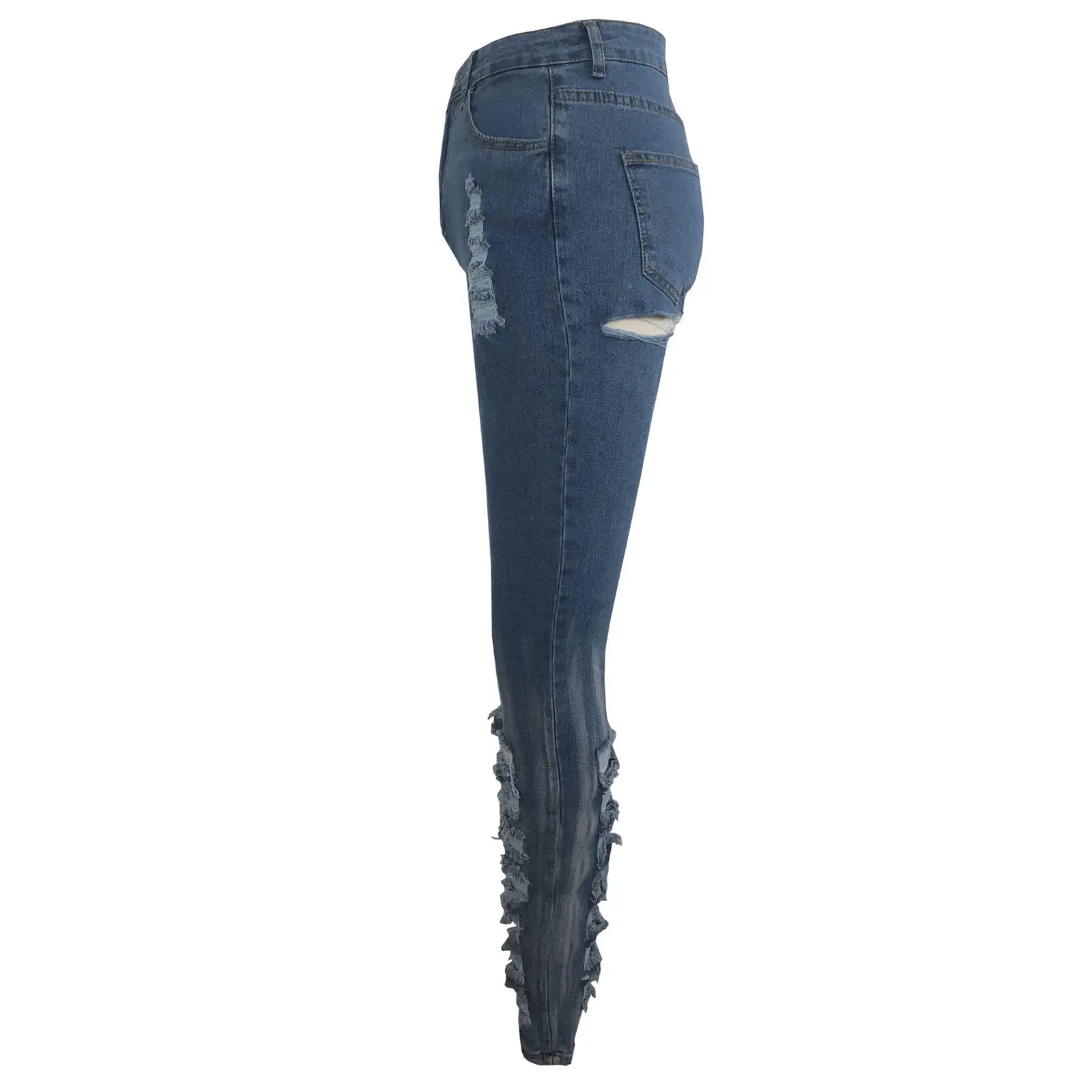 Ladies Girl Fashion Front Back Hole Ripped Skinny Jeans Casual Pants  Wholesale Jeans White Denim Pants Thick Girls Tight Jeans