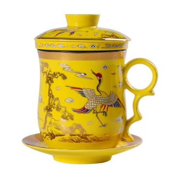 Chinese Dragon Ceramic Coffee Mug Teacup Loose Leaf Tea Brewing For Office Ceramic Tea Mug with Lid and Saucer Infuser Sets
