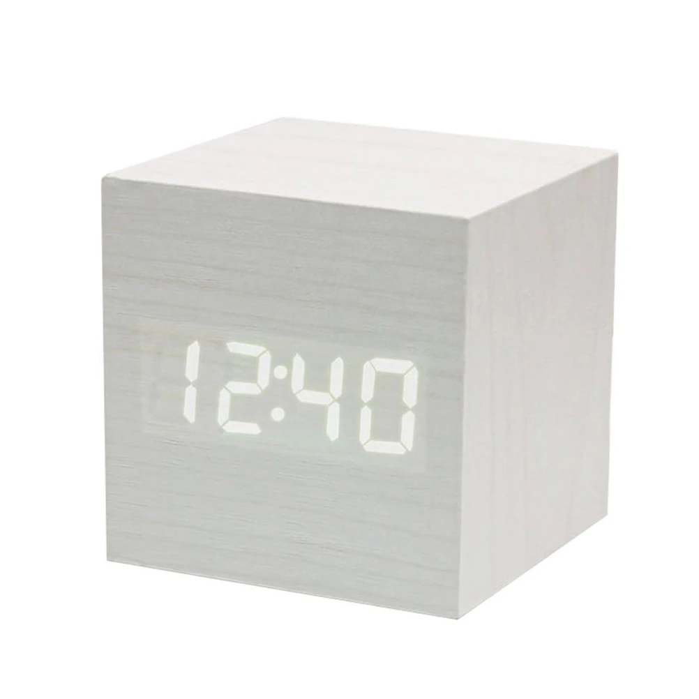 Digital Cube Led Display Wooden MDF Smart Clock for Home Decoration