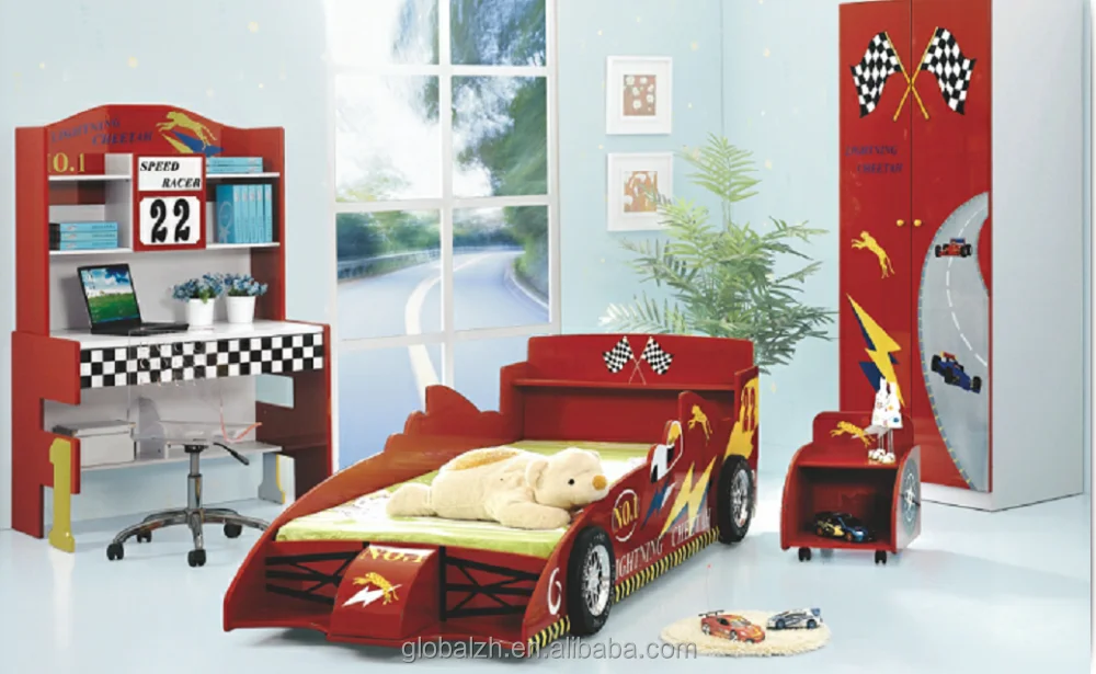 Baby Car Beds Wooden Kids Bedroom Set Car Bed With Wardrobe