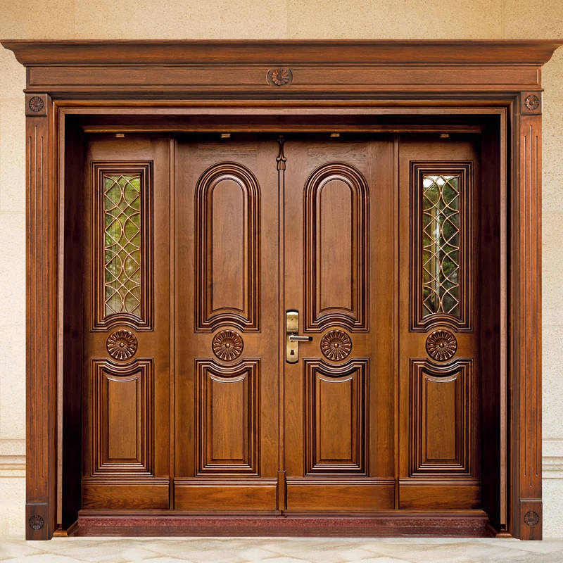 Hs Yh8007 Outdoor Modern Double Solid Wood Door Exterior Security Main Entrance Wooden Doors Design Buy Entrance Doors Outdoor Door Exterior Door Product On Alibaba Com
