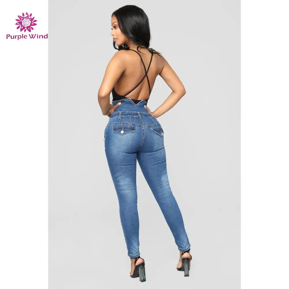 High Waist Button Design Skinny Plus Size Colombian Jeans for Womens