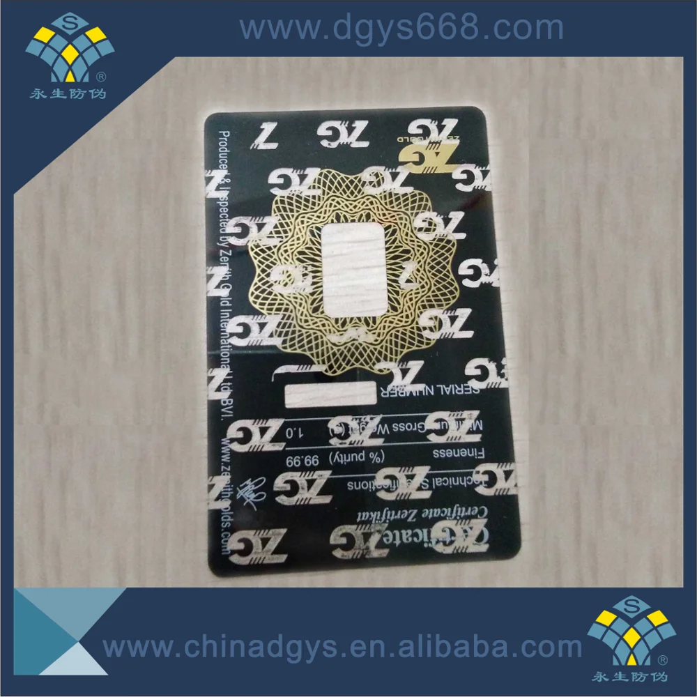 Factory Custom Security Tamper Evident Plastic Gold Coin Packaging PVC Card with Number
