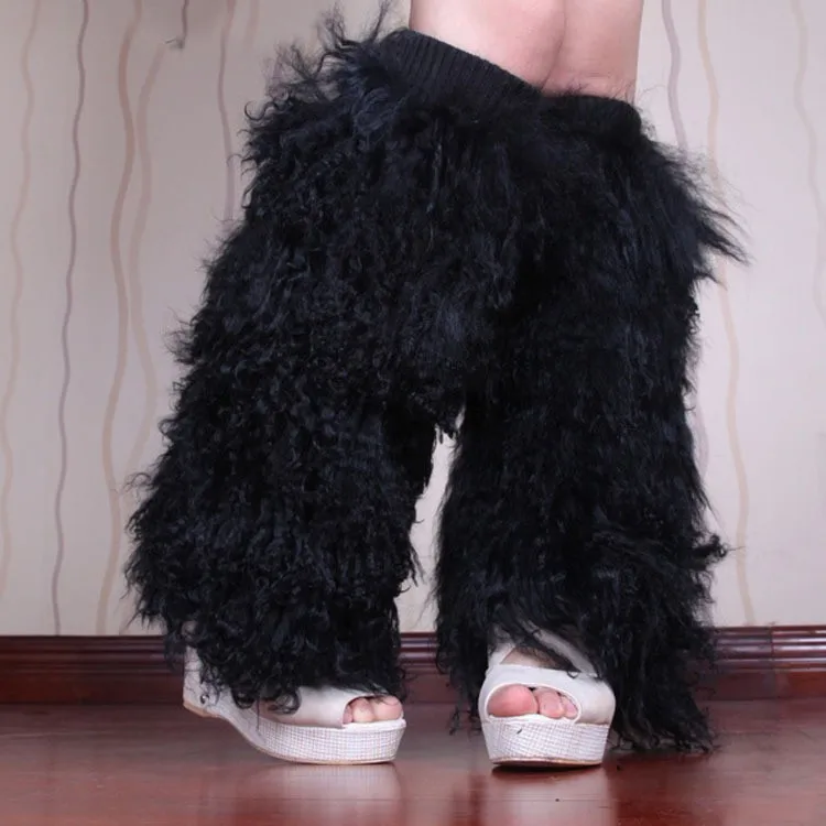 Mongolian curly sheep fur boot cover Tibetan real lamb fur leg warmer for women Alibaba