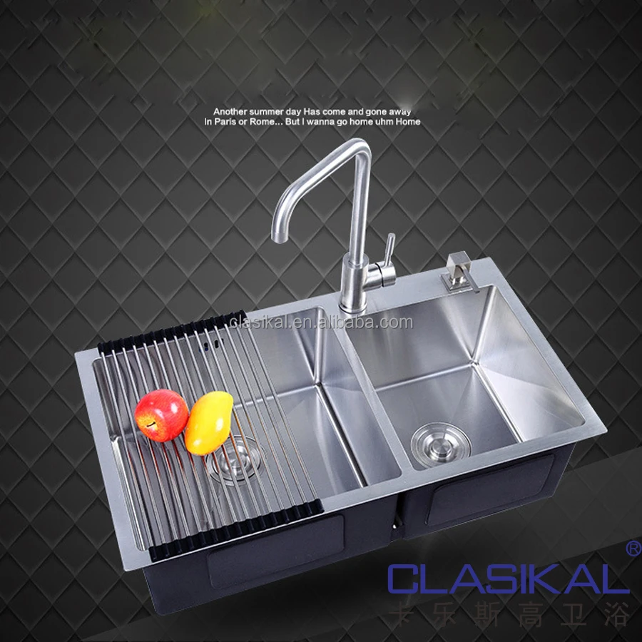 Kitchen Sink German Style Good Quality 304 Stainless Steel Square Above Counter Basin Brushed Single Bowl,double Bowl 5pcs/ctn