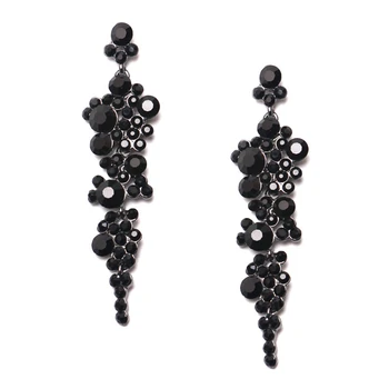 KM European American Luxury Palace Elegant ladies Irregular Long Earrings Black Ruby Full Diamonds Tassel Earrings Jewelry