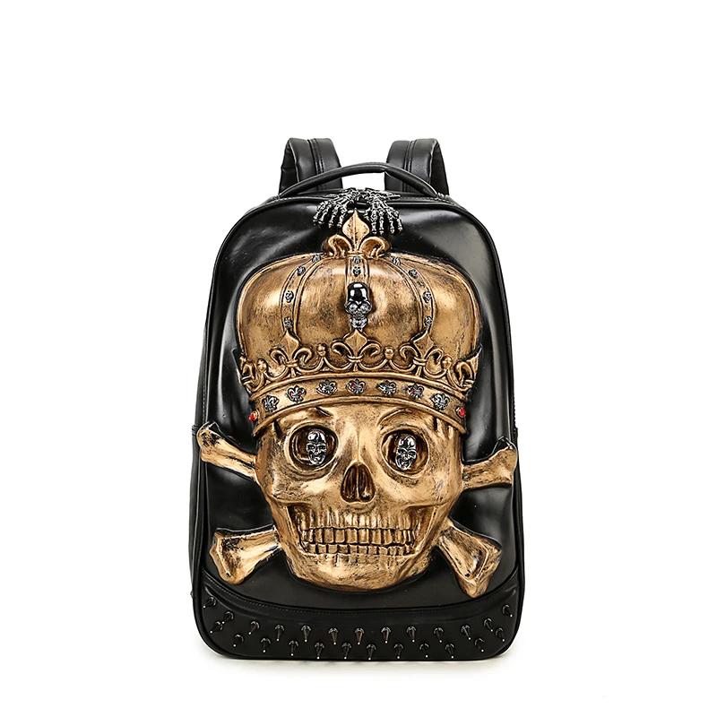 PU leather 3D skull men waterproof laptop backpack new design school bag