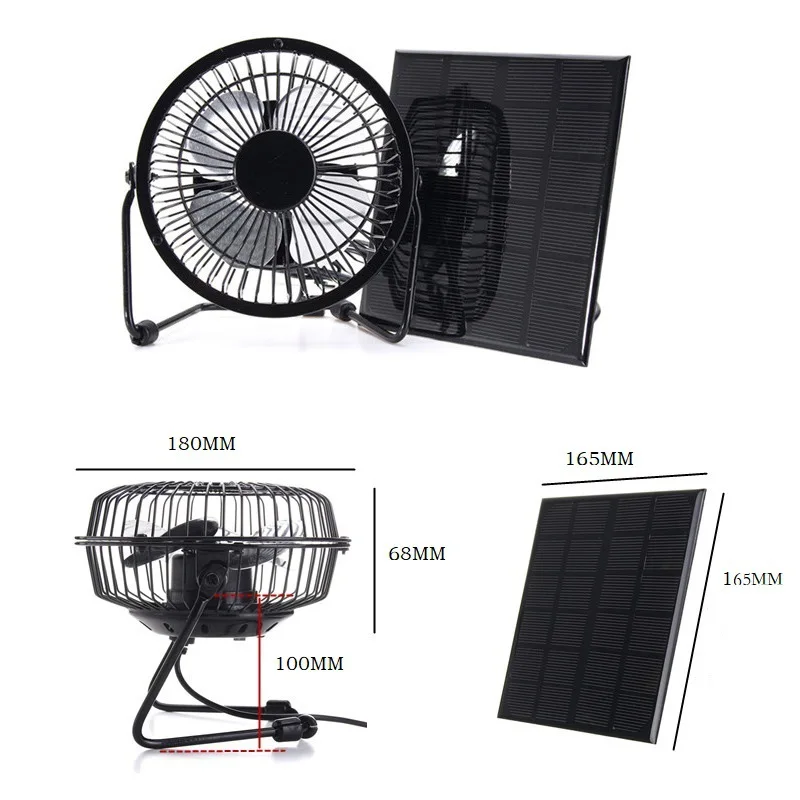6''/8'' USB Solar Panel Iron Fan Powered 6V For Outdoor Home Cooling Ventilation 