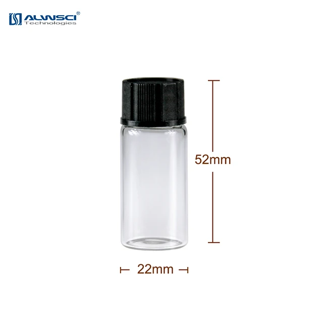 Storage Vial, Clear Liquid Sampling Sample Glass Thread Bottles, Capacity  10ml (1/3 Oz) with 18-400 Black Screw cap, PE Liner, Pack of 100 by ALWSCI