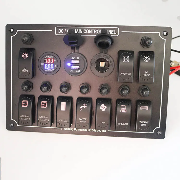 YOUNGFLY 12V 10 Gang Rocker Switch Panel Circuit Breaker LED Waterproof Car Marine Boat 