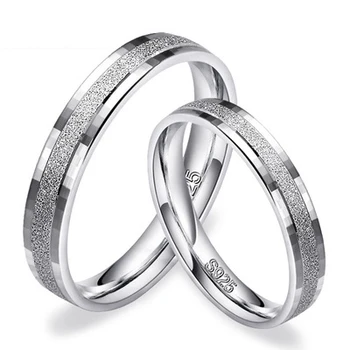 Genuine 100% 925 Sterling Silver Simple Finger Rings For Women Men Couple Engagement Wedding Jewelry