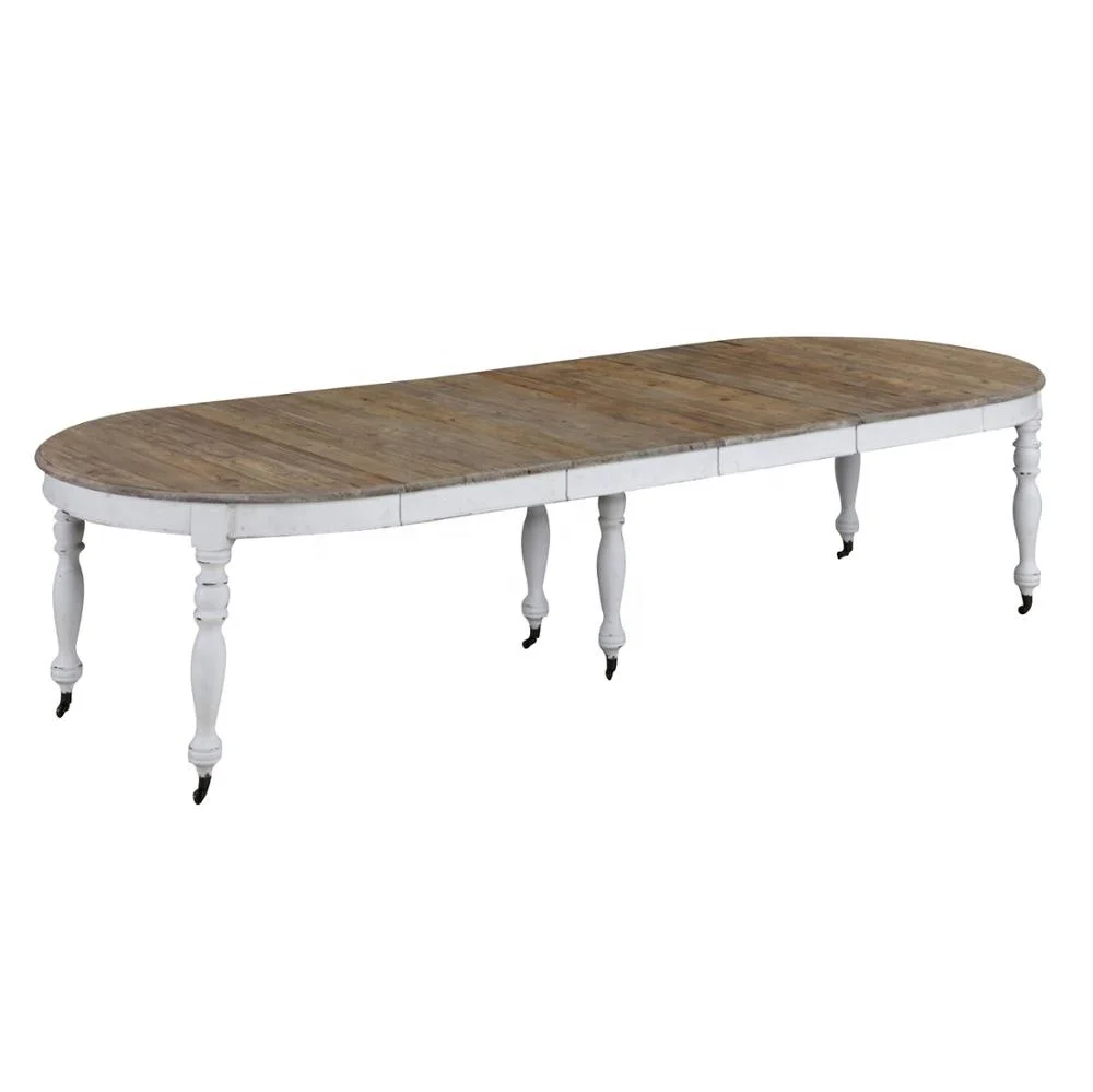 MRS WOODS French Country White Leg Reclaimed Wood Extendable Dining Table