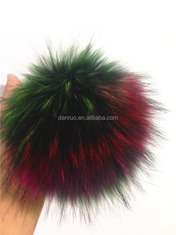 Помпон из натурального меха енота разноцветный помпон