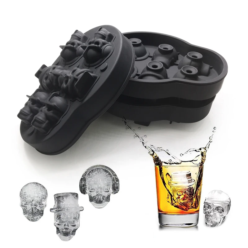 Silicone ICE Cube Trays Maker Round Ball Molds Whiskey Cocktails Party 3D  Skull