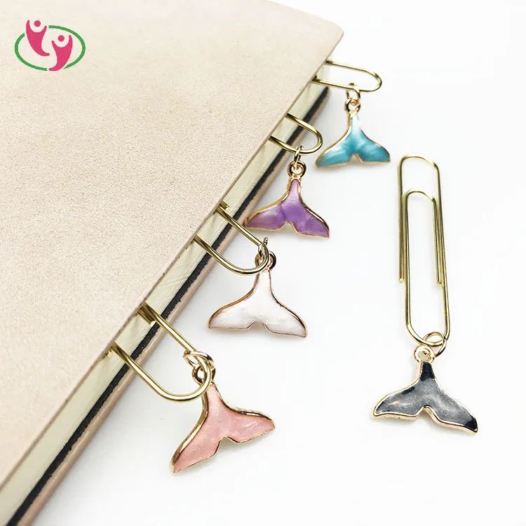 Индивидуальный дизайн яркая рыба причудливая форма хвоста декоративный золотой цвет нержавеющая сталь книжный знак скрепка для бумаги