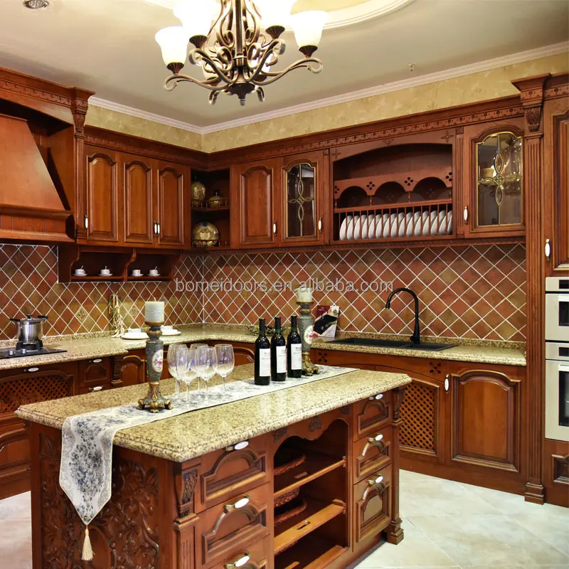 Kitchenette Open Type Red Oak Wood Kitchen Cabinet Kitchen Pantry Cupboards