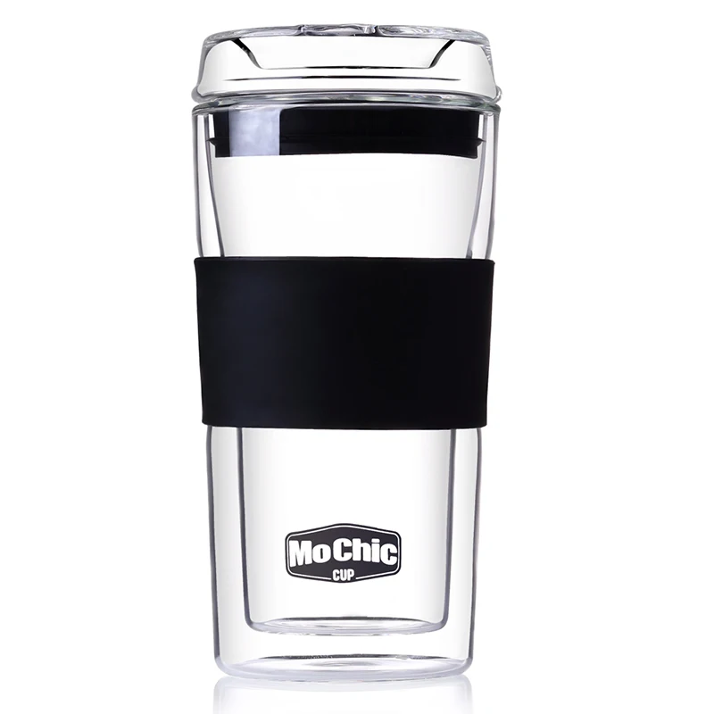Coffee Glass Mug with Silicone Sleeve & Lid (340ml)