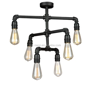 Nordic American RETRO Industrial Long Pipe Ceiling Chandelier Cafe Restaurant LOFT Rust Pipe Lamps
