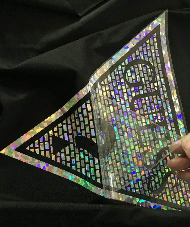 High Light Elasticity TPU / PU Hot Melt Adhesive Reflective rainbow logo Colorful Radium Label Laminated Sheets for Clothes