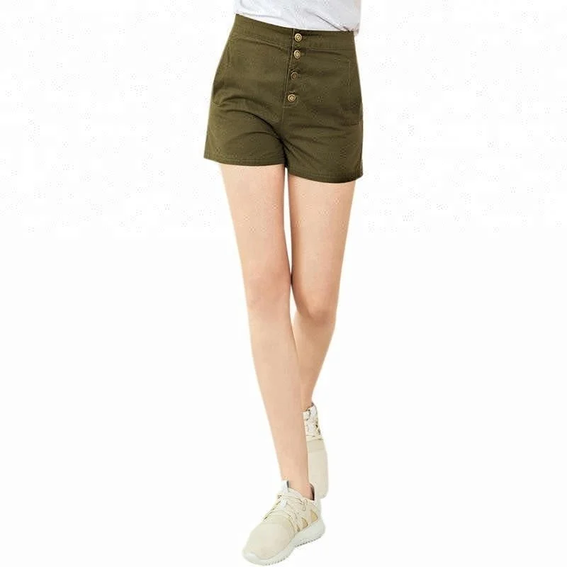 2019 Nueva Verano Estilo Casual Botón Verde De Cintura Alta De Pana Pantalones Cortos Caliente Para Las - Buy Pantalones Cortos Mujer Product on