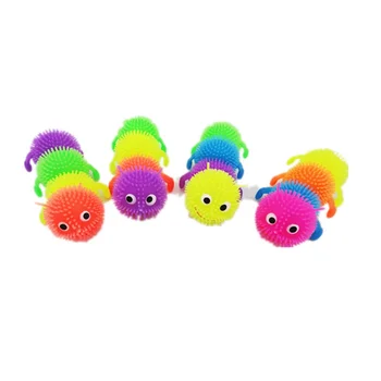 New Colorful Squishy Led Flashing Animal Puffer Worm Balls Toys For