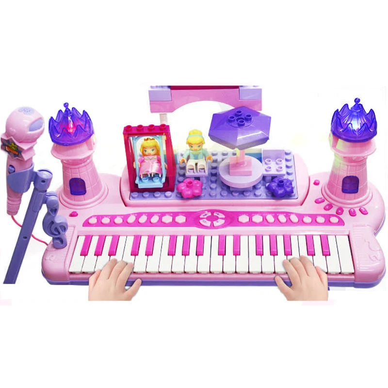 Samtoy Multi Functional Musical Instruments Building Blocks Music Keyboards Music Electronic Piano Toy With Microphone and Chair
