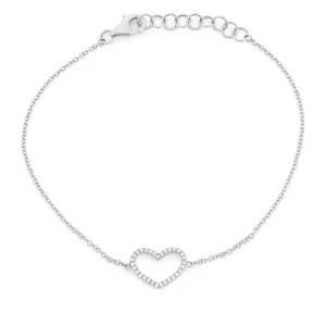 Sterling Silver Cubic Zirconia Accent Open Heart Chain Bracelet