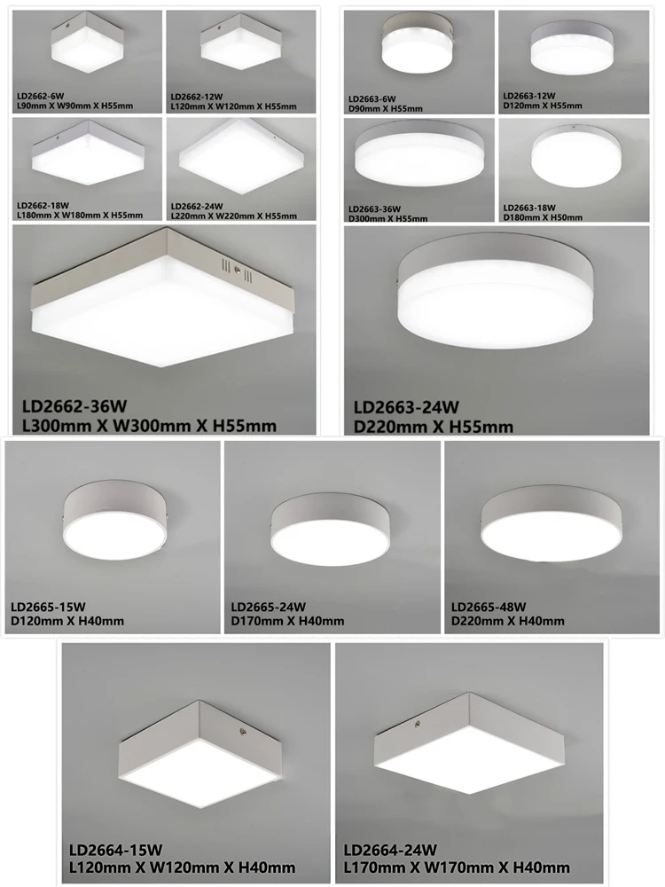 Square Round Sky Ceiling LED Panel Light 12 Watt 18 24 36 Design Surface Mounted