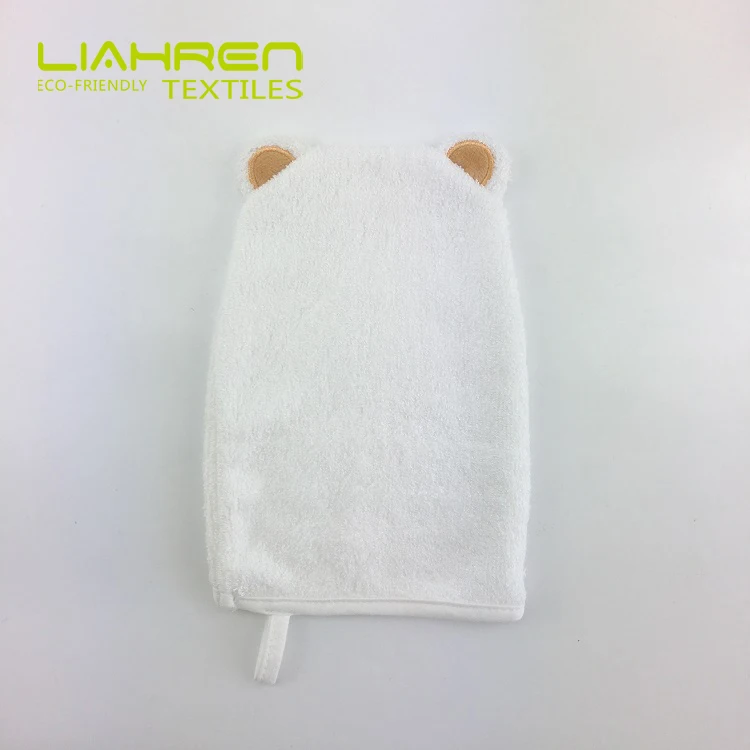 Hot Selling Bear Ears Bath Mitten Organic Bamboo Soft Baby Bath Mitten