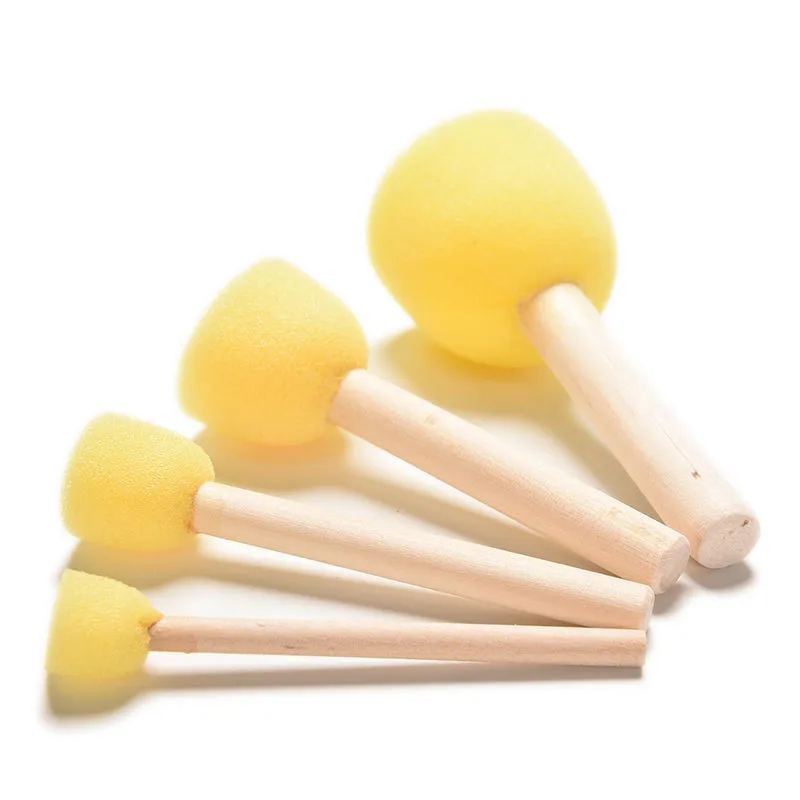 4PCS Sponge yellow Paint Brush Wooden Handle Painting Graffiti Kids DIY Doodle Toys Art Children Tool