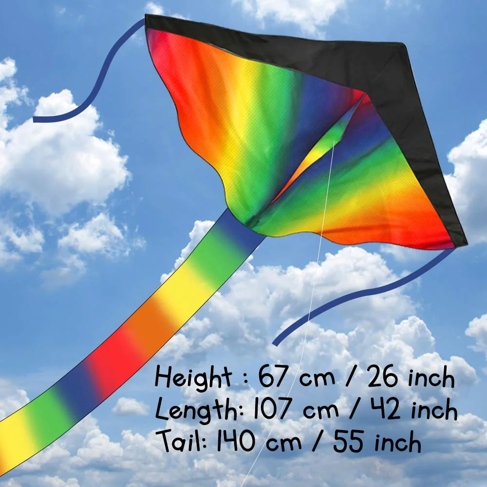 Grand Cerf-Volant Delta Arc-en-Ciel Plage - Nylon 210T Rip-Stop, Facile à Monter, Stable, Pour Enfants Et Adultes
