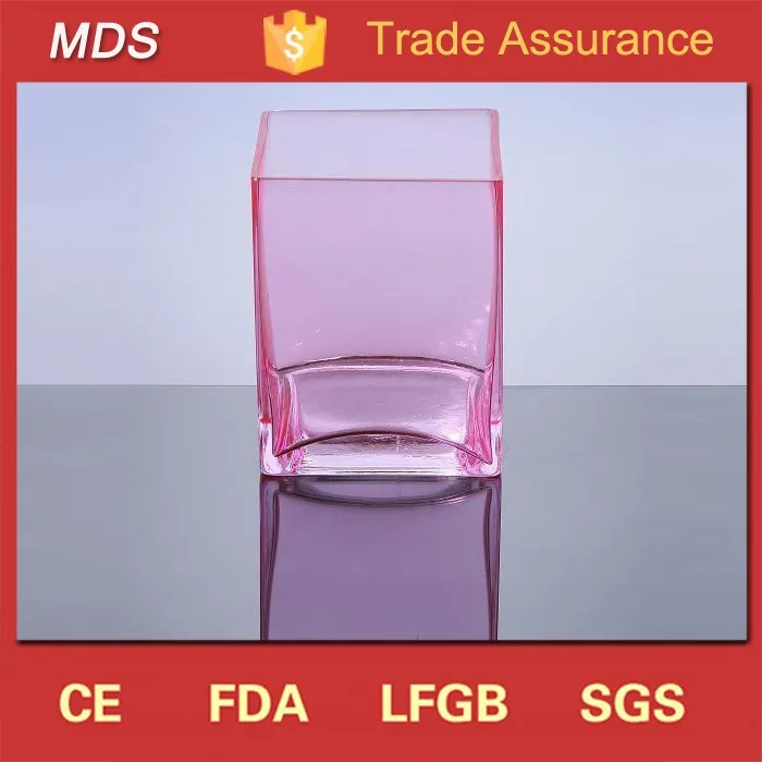 Block Cheap Different Sizes square pink Glass Vase