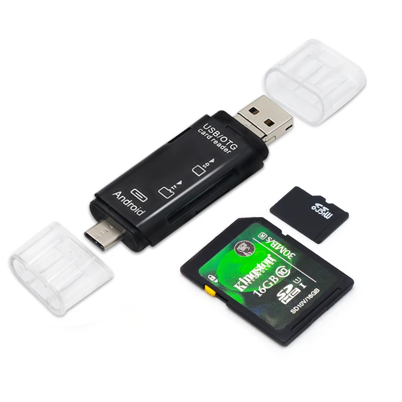 Mini Portable 2-in-1 OTG USB 2.0 Micro SD TF T-Flash Memory Card Reader Black TW 