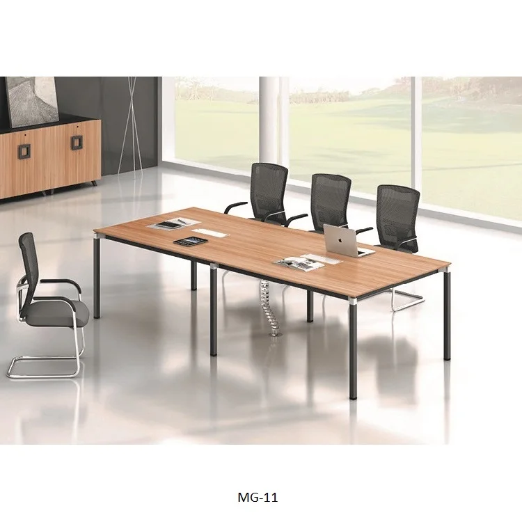Office Modular Rectangular Tempered Glass Conference Meeting Room Table with Metal Leg